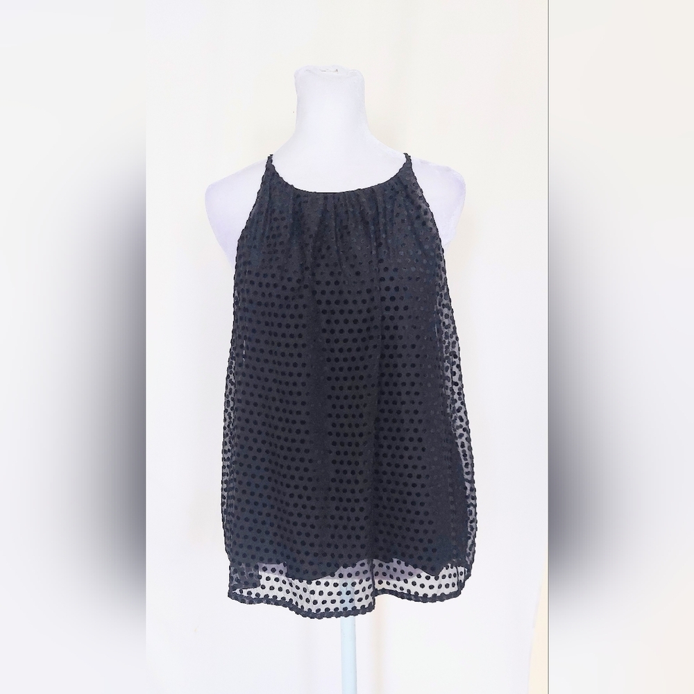 Allison Joy Textured Polka Dot Spaghetti Strap Top Black Size Small